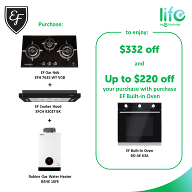 EF Home Cook Package A: EF Gas Hob + EF Cooker Hood + Rubine Gas Water Heater + Oven