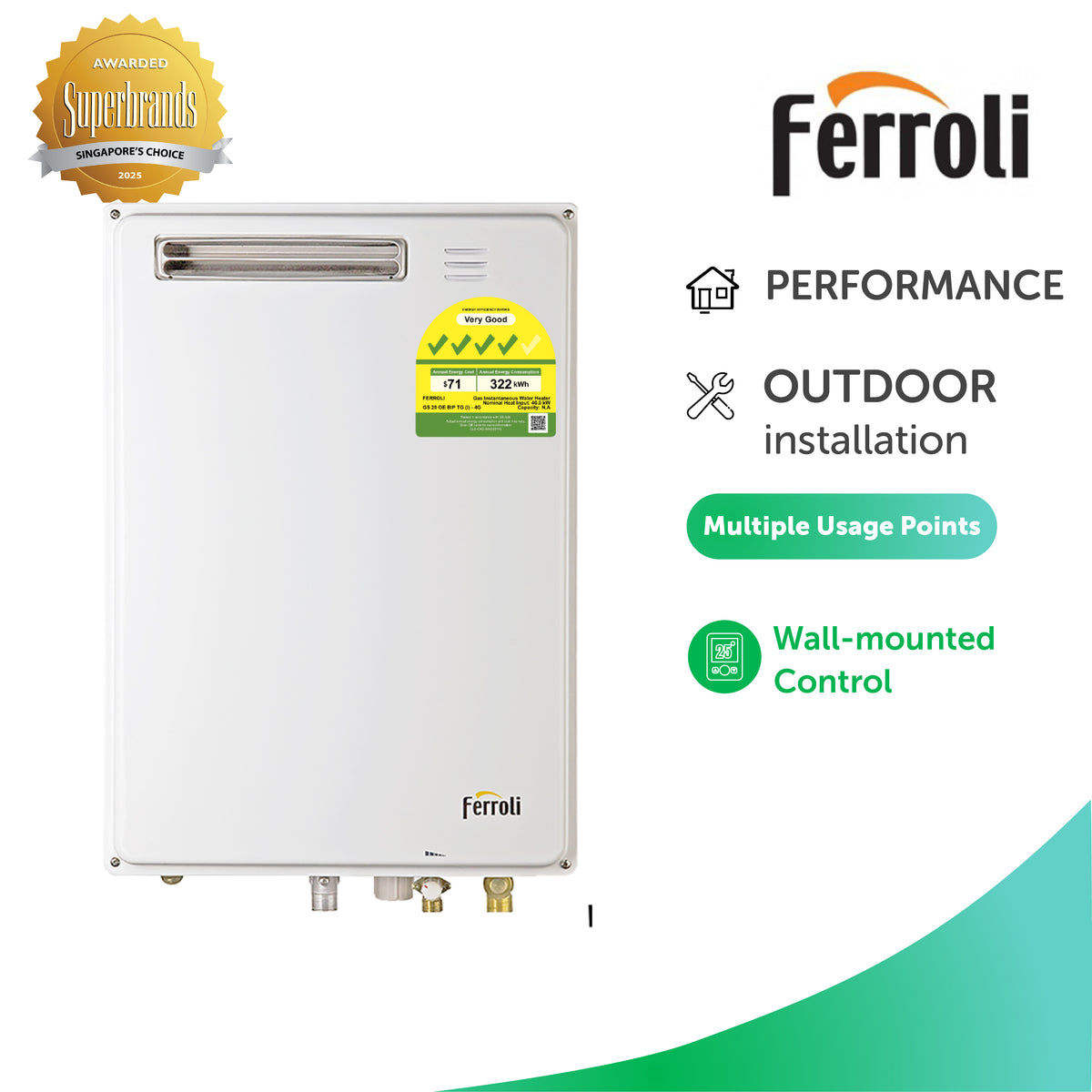 ferroli Buy Ferroli GS 20 OE BIP TG(I) (Condo Model) Gas Water Heater in Singapore  - City Energy Life — City Energy Pte. Ltd. (as Trustee of City Energy Trust)
