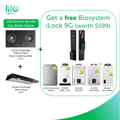 FREE DIGITAL LOCK! LIFE 70cm Gas Hob &  90cm Hood Package with a Gas Water Heater