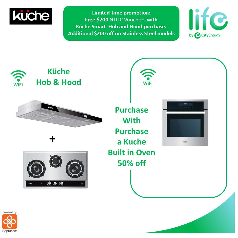 Küche Smart Bundle: Enjoy FREE $200 NTUC voucher with  Any Hob + Hood ( Stainless Steel)