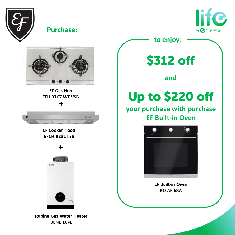 EF Home Cook Package B: EF Gas Hob + EF Cooker Hood + Rubine Gas Water —  City Energy Pte. Ltd. (as Trustee of City Energy Trust)