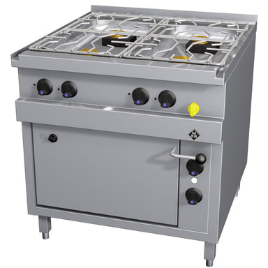 Gas range with 4 burners and electric oven 2/1 GN