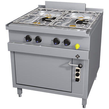 Gas range with 4 burners and gas oven 2/1 GN